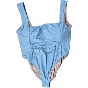 J. Crew‎ Ruched squareneck one-piece in Blue Mist 24 NWT